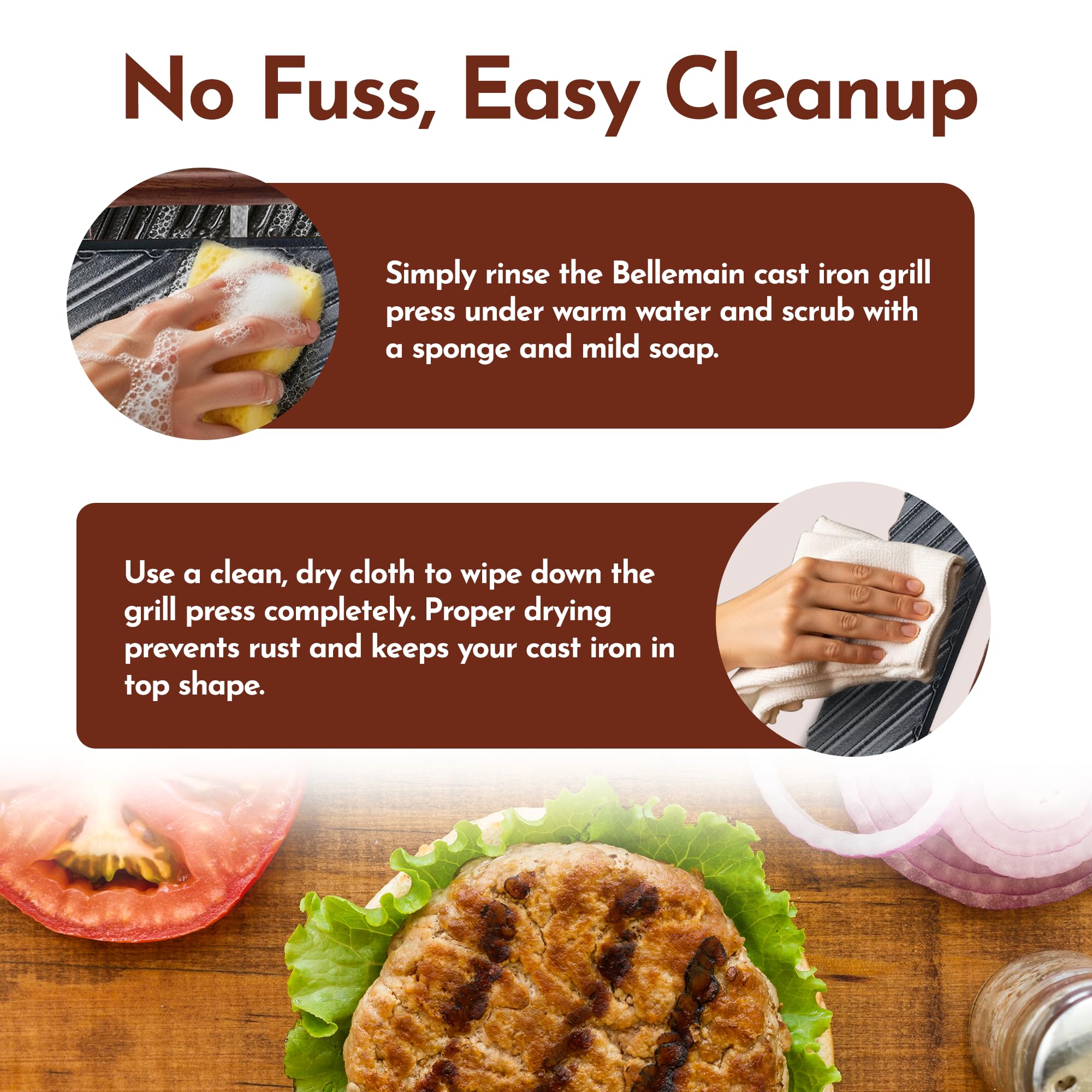 Bellemain bacon press burgers-two-at-a-time enables efficient searing