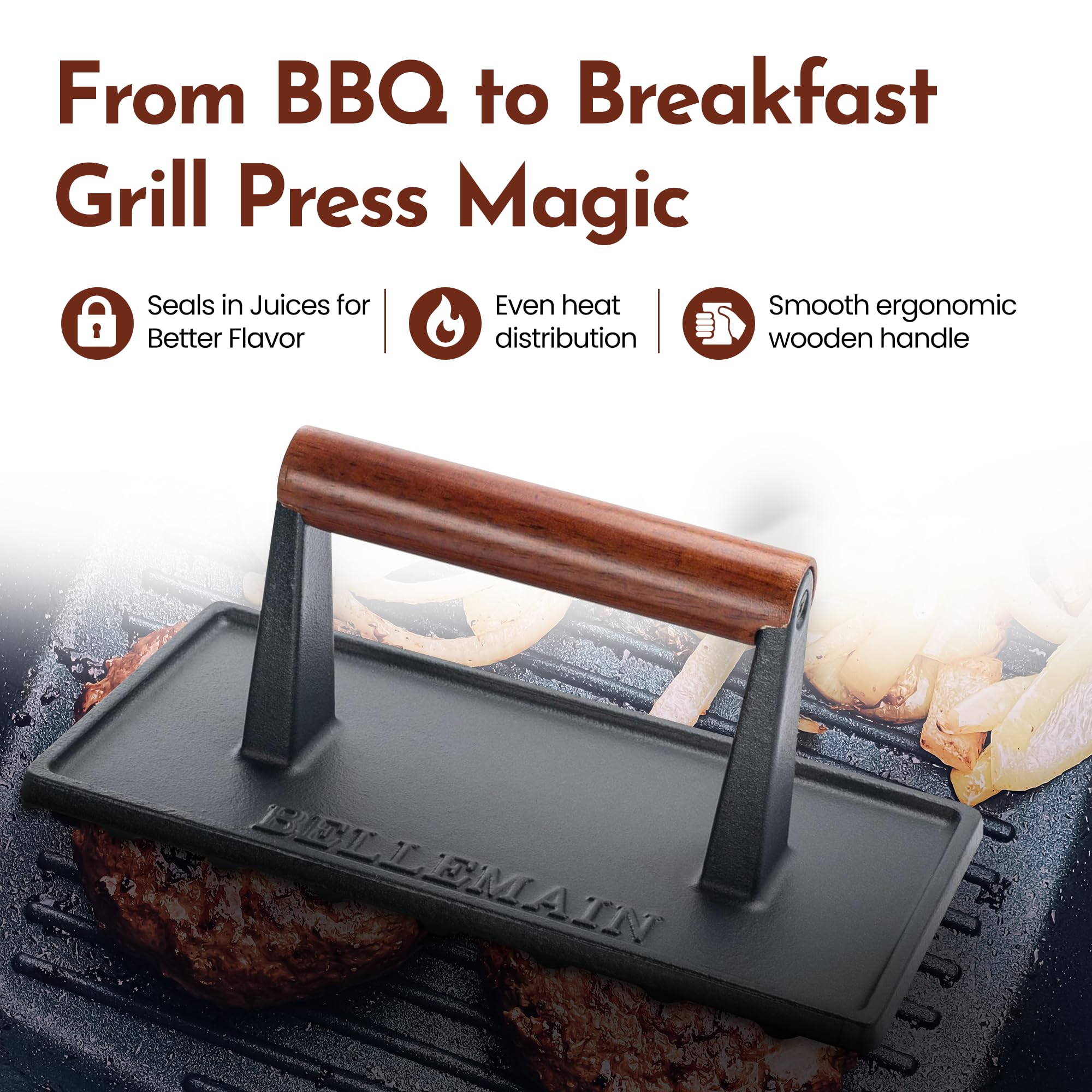 Bellemain bacon press heat-distribution supports even browning and flavorful results