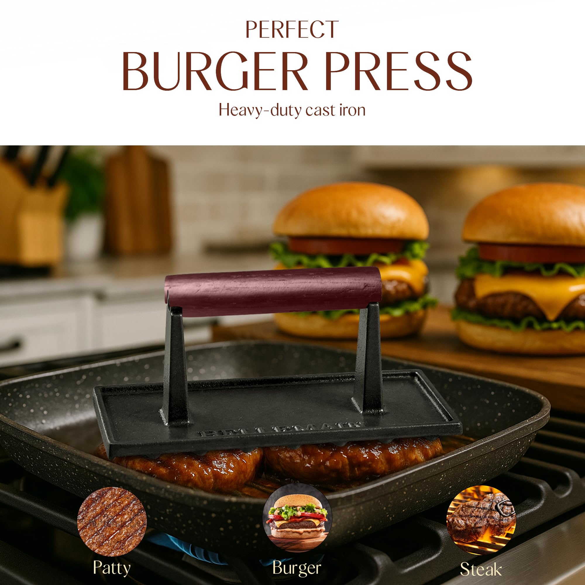 Bellemain bacon press wood-handle closeup improves control during searing