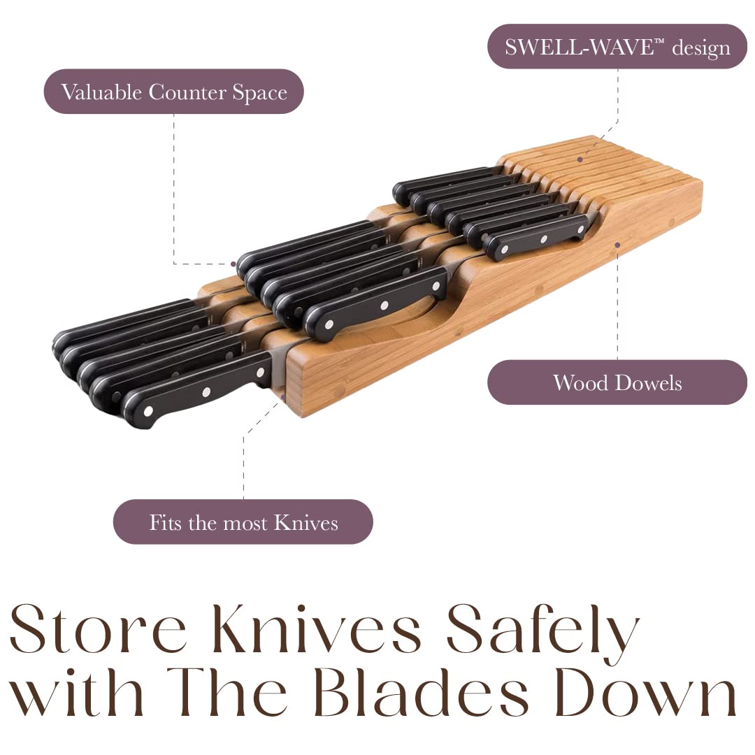 Bellemain bamboo kitchen drawer storage helps reduce counter clutter.