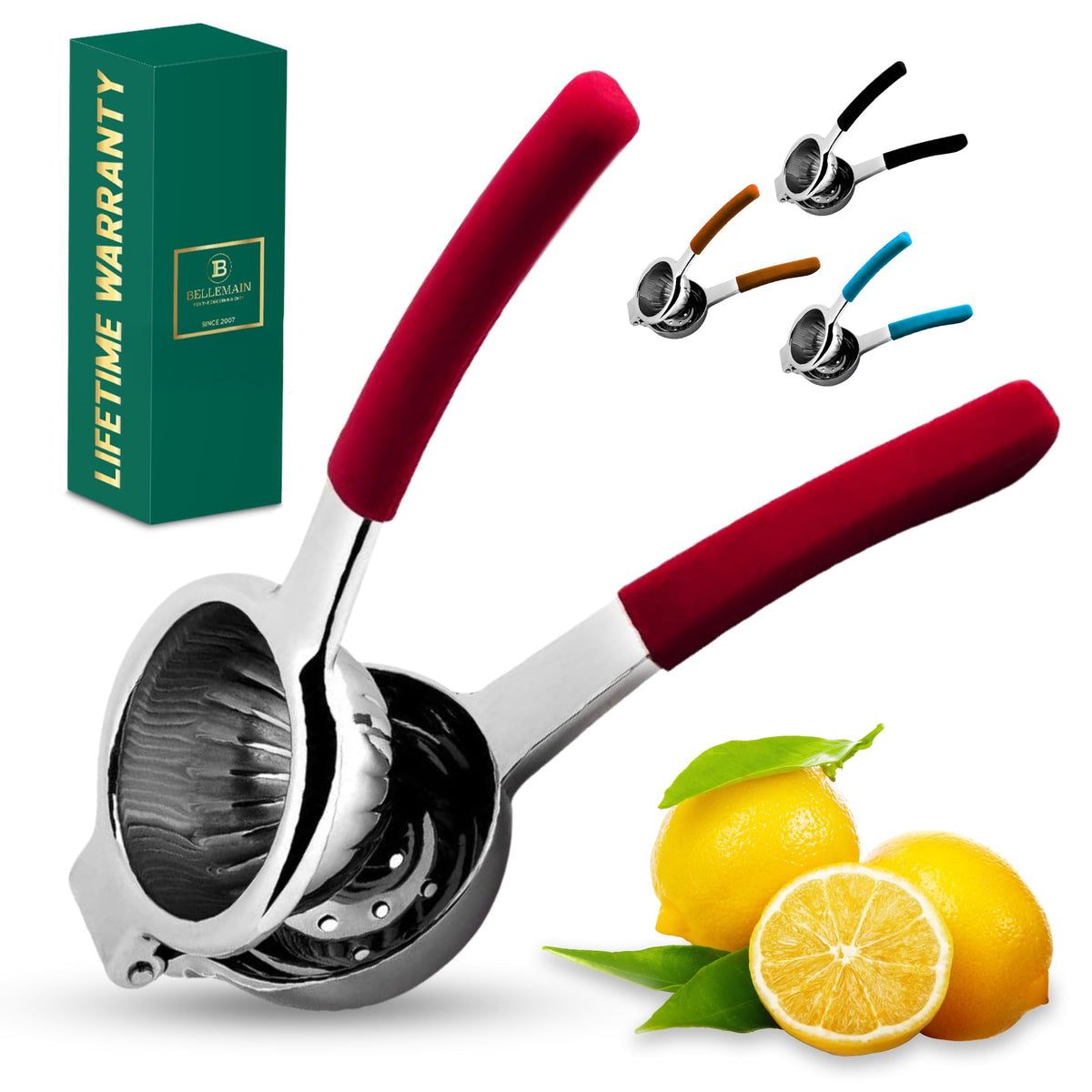 Bellemain citrus juicer in stainless steel with silicone handles for easy extraction
