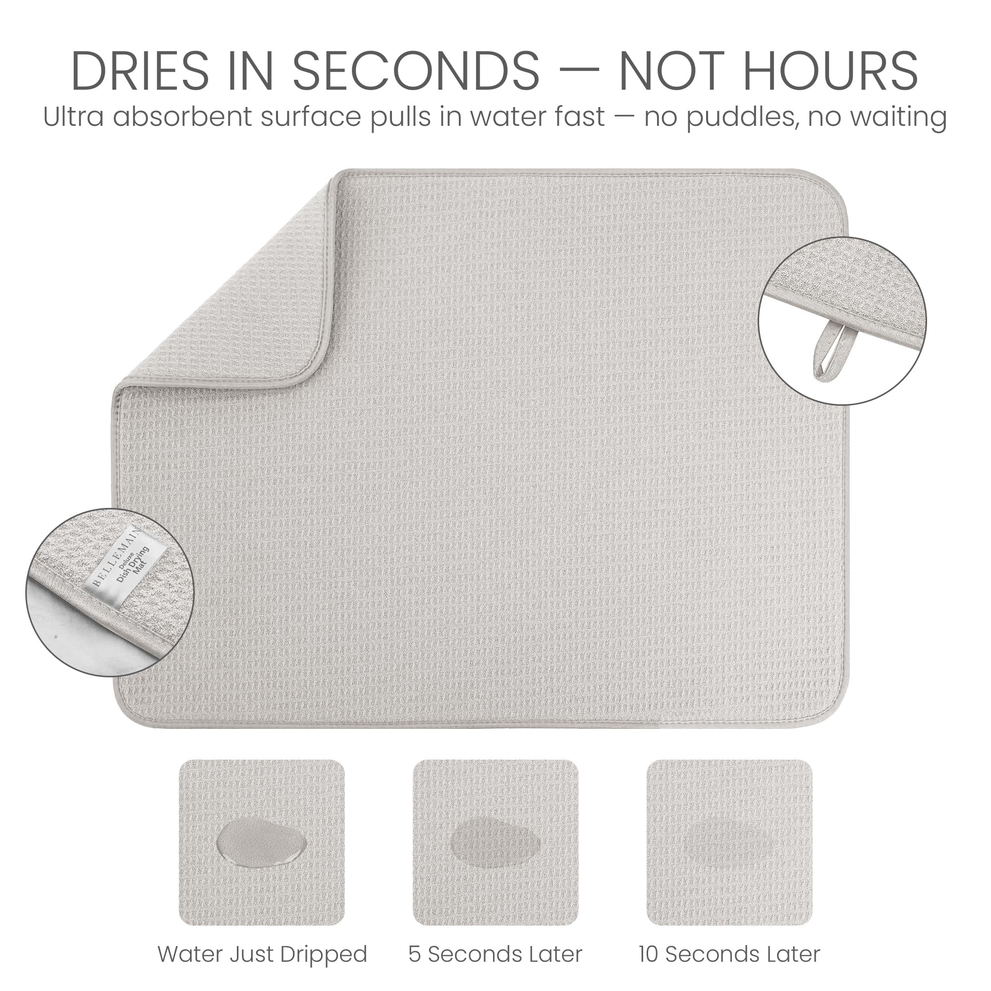 Bellemain thick plush dish mat highlights a cushiony, durable drying surface