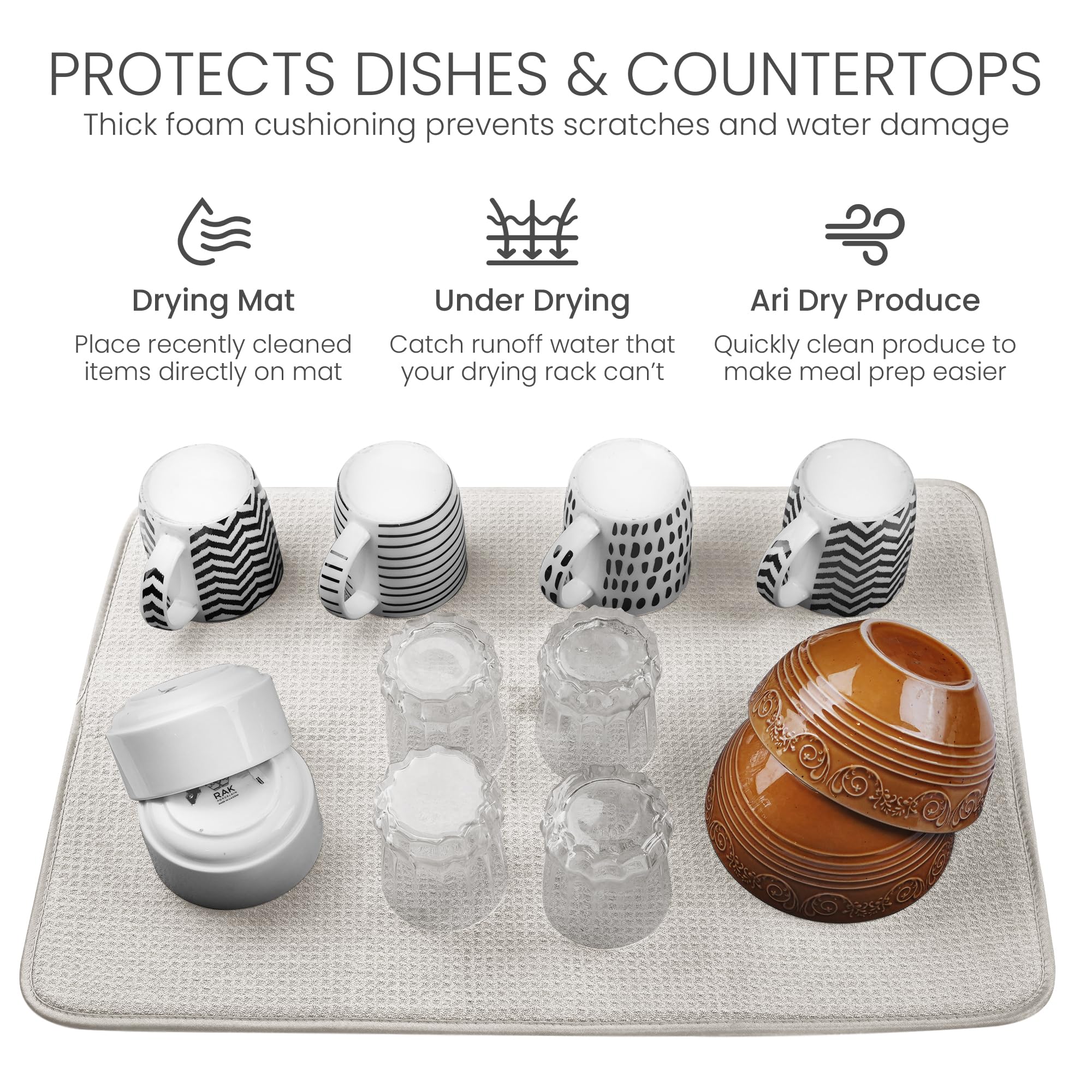 Bellemain dish mat is machine washable and quick-drying for easy cleanup