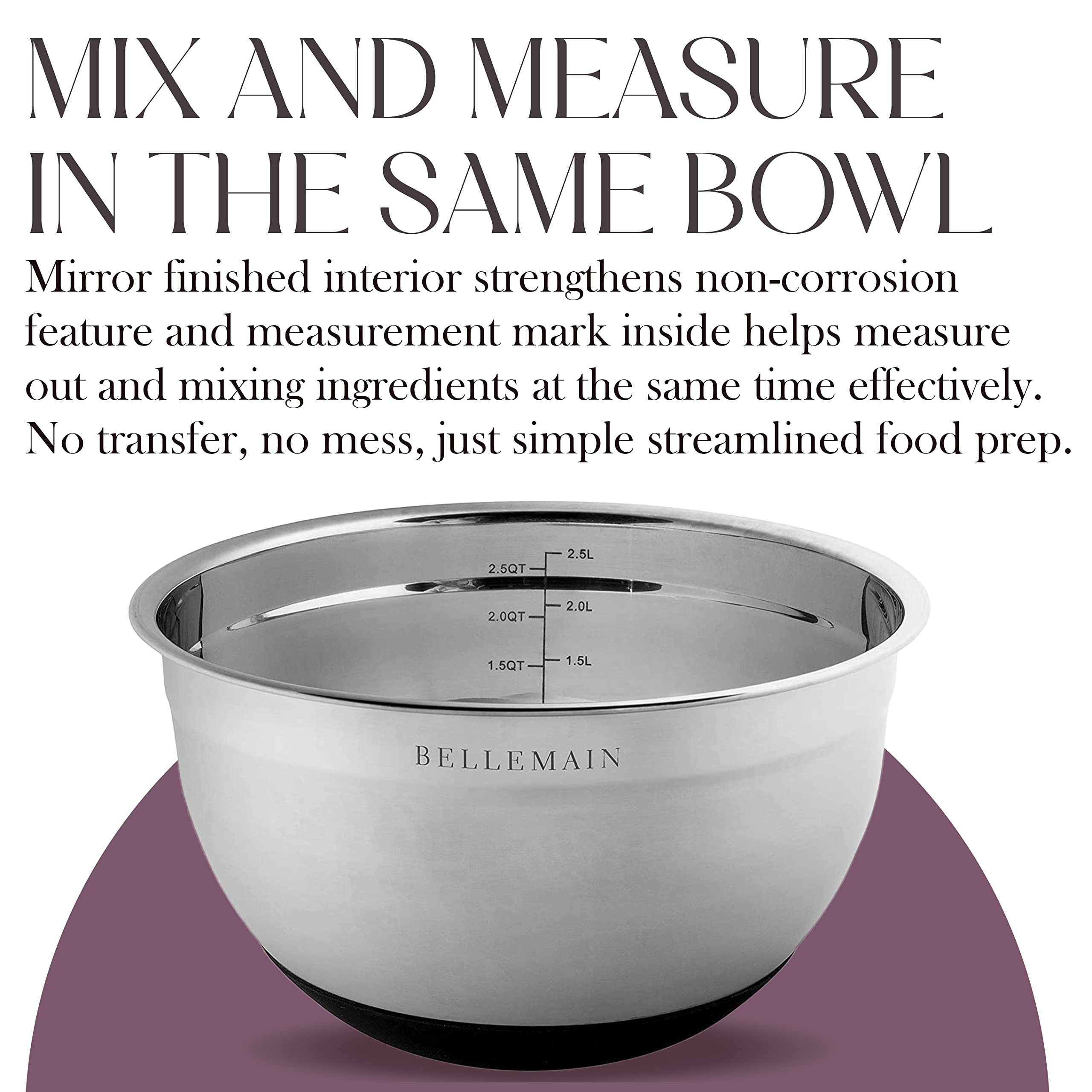 Dishwasher-safe Bellemain stainless steel bowls for easy cleanup