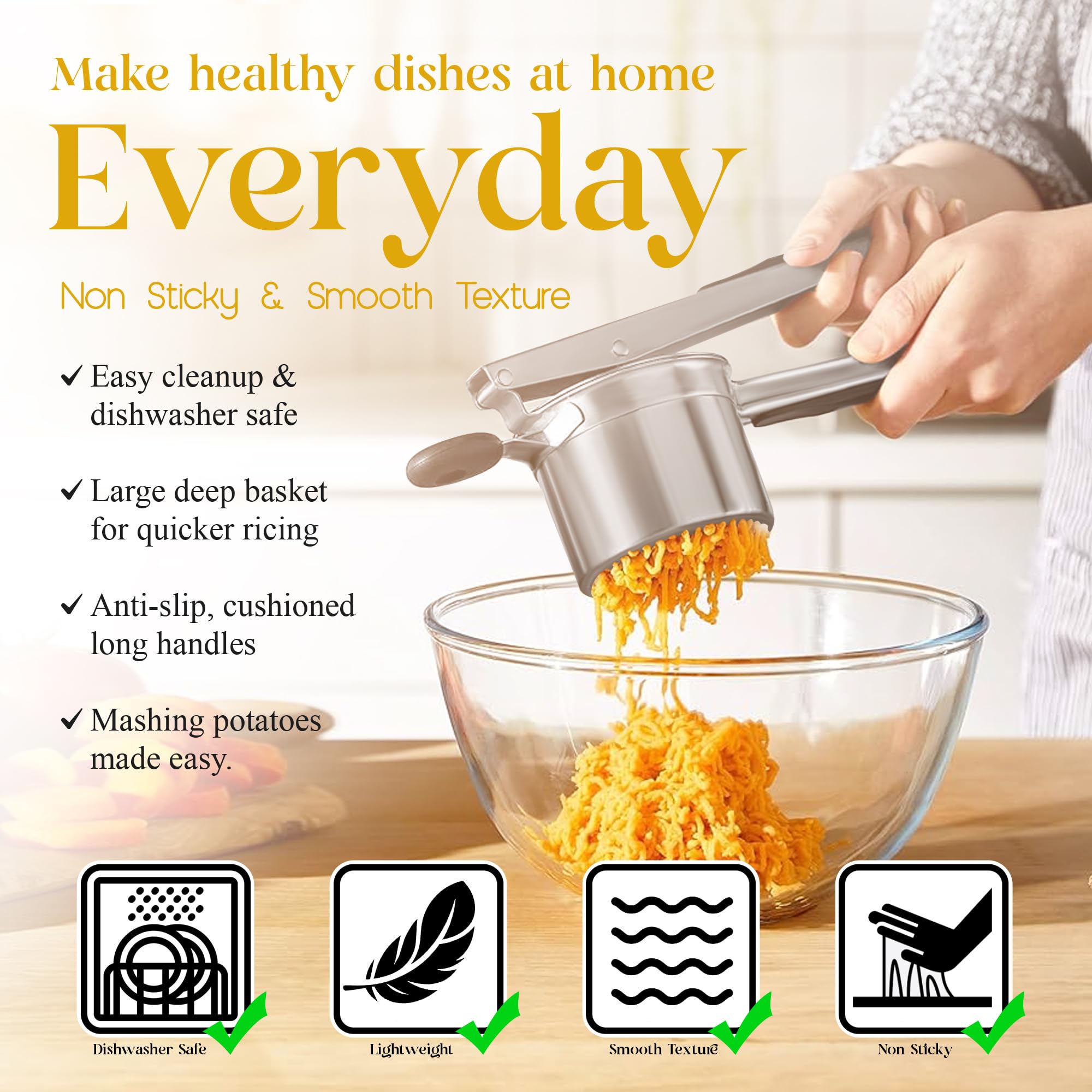 Bellemain ricer ergonomic handle for comfortable pressing in everyday meals