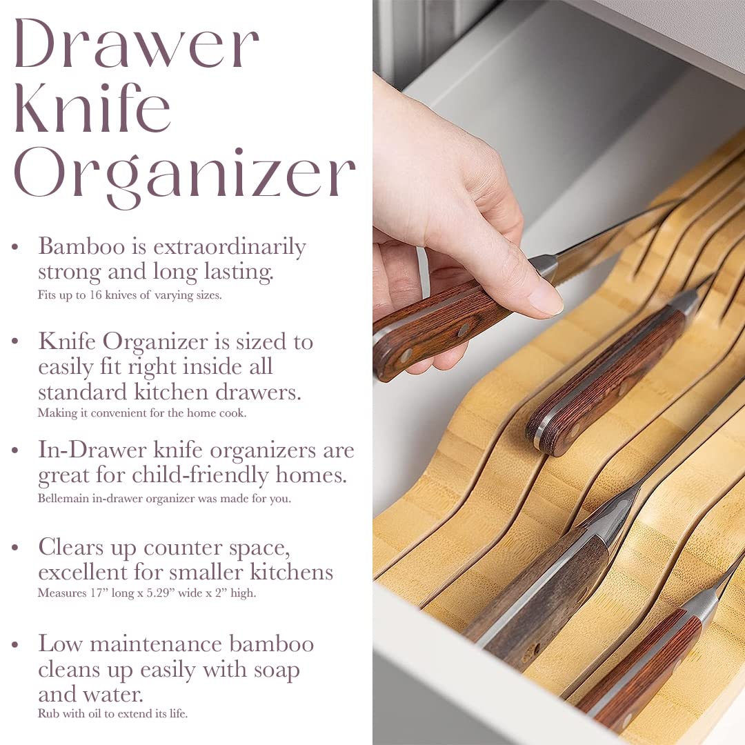 Bellemain in-drawer knife organizer fits standard kitchen drawers for easy access.