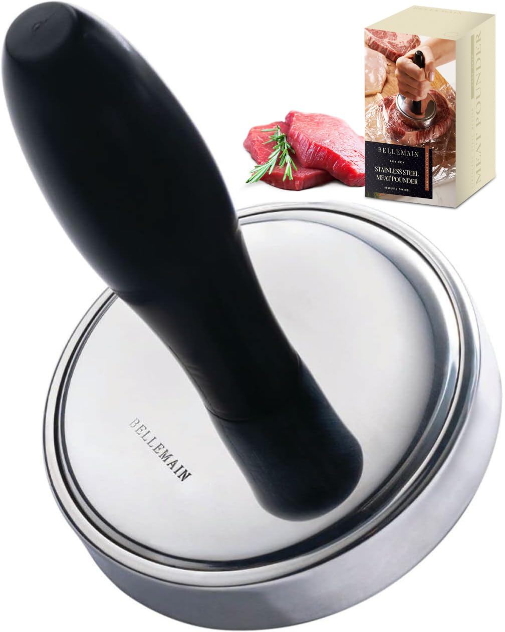 Bellemain meat pounder in action flattening meat for tender results