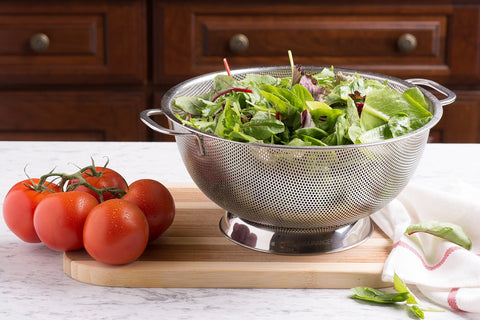 Bellemain colander riveted handles provide a durable grip.