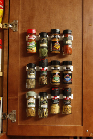 Bellemain spice gripper clip 8.75 inches long fits tight shelves.