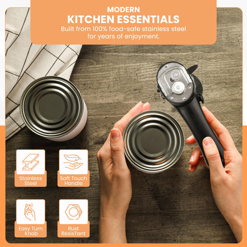 Compact Bellemain can opener resting on a kitchen counter.