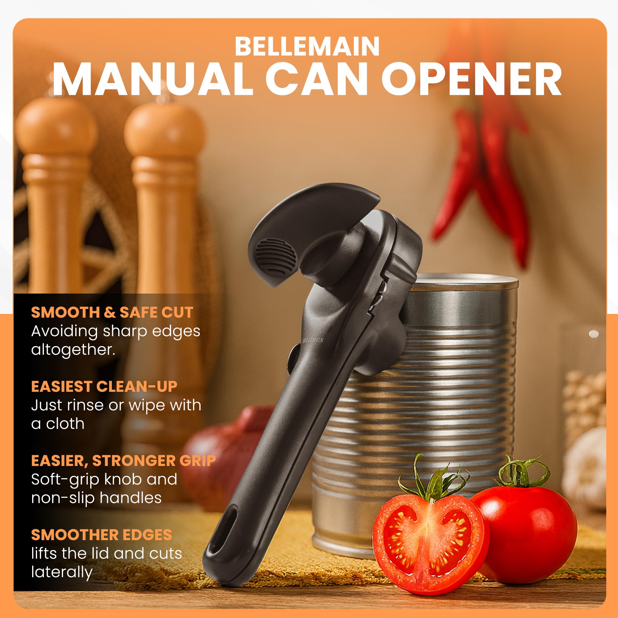 Close-up of Bellemain opener's durable stainless steel build.