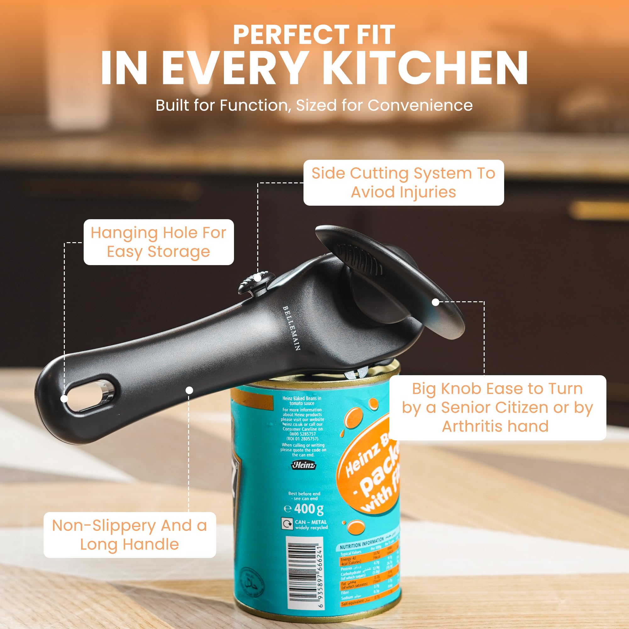 Heavy-duty Bellemain opener ready for busy kitchen tasks.