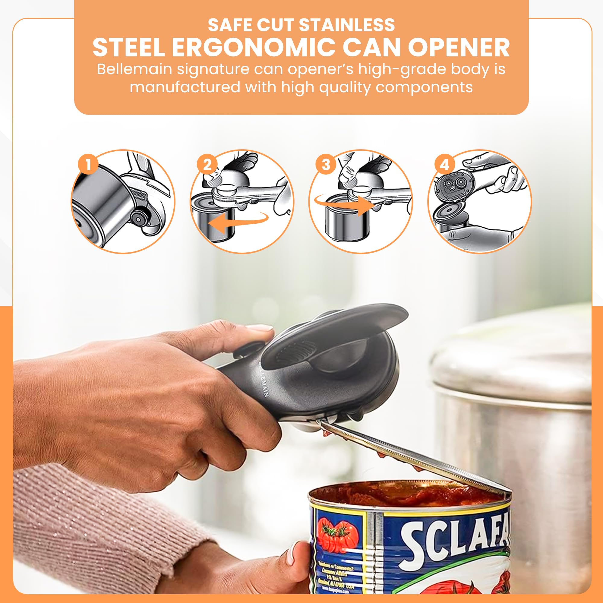 Non-slip Bellemain handle supports arthritis or weak hands during use.