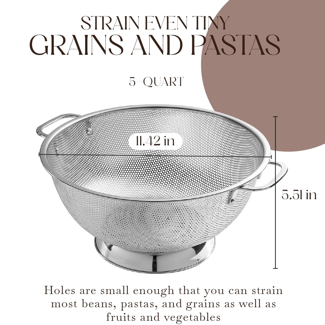 Bellemain stainless steel colander with ergonomic handles for easy lifting.