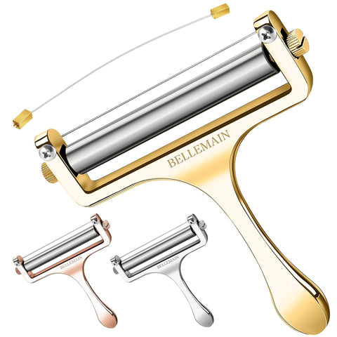 Bellemain stainless steel wire cheese slicer showing adjustable thickness capability for perfect slices.