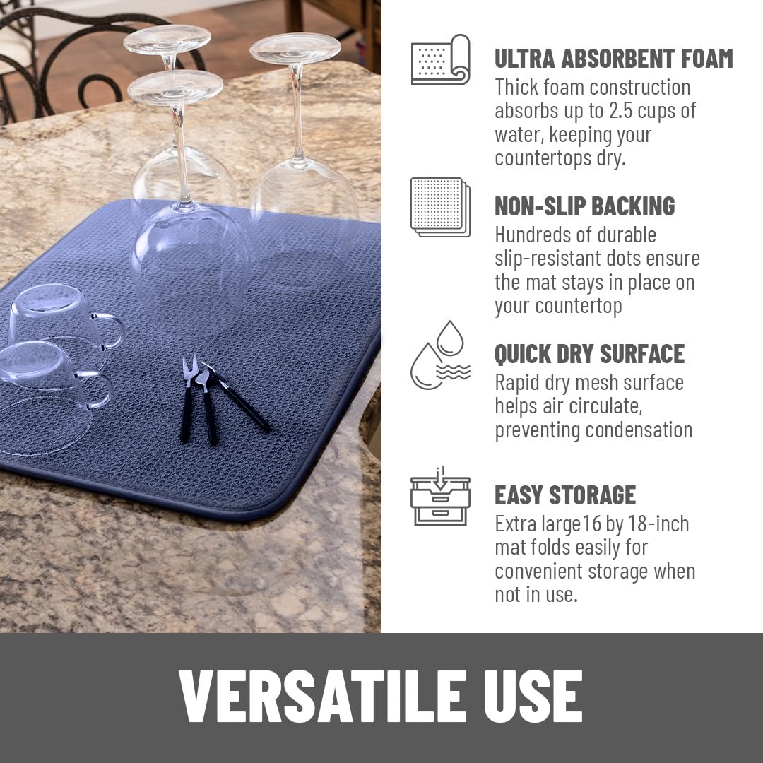 Bellemain dish mat folds neatly for storage and uses a reinforced hang tag to dry.