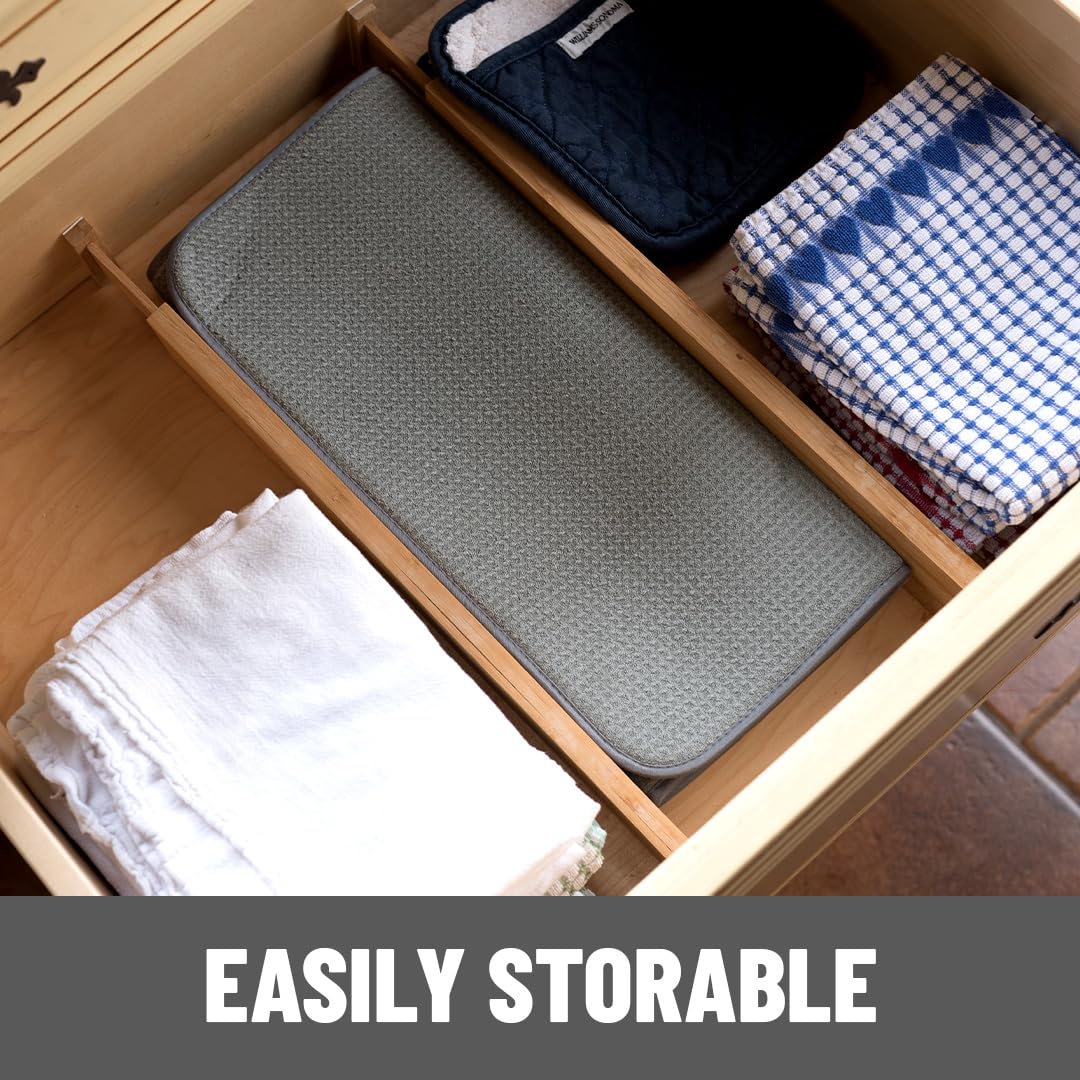 Bellemain XXL dish mat folded storage shows easy fold and tuck away.