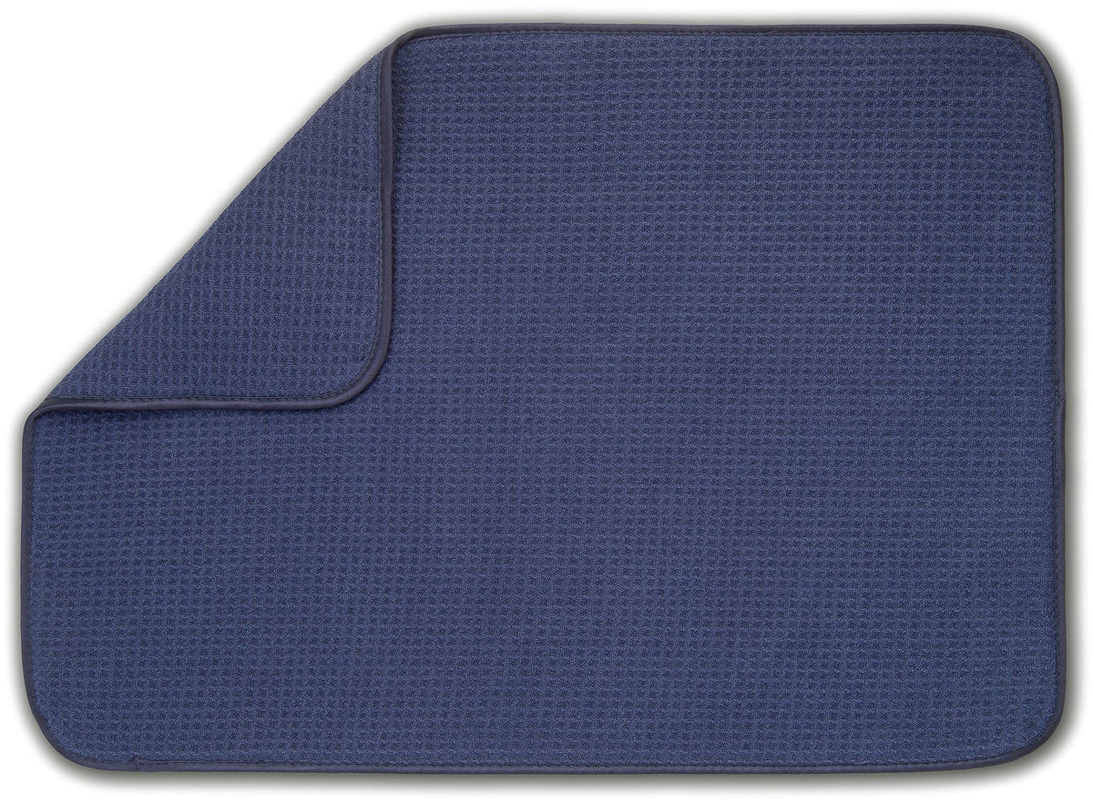 Bellemain XXL Dish Mat in navy shown full sink coverage for large loads, quick-dry performance.