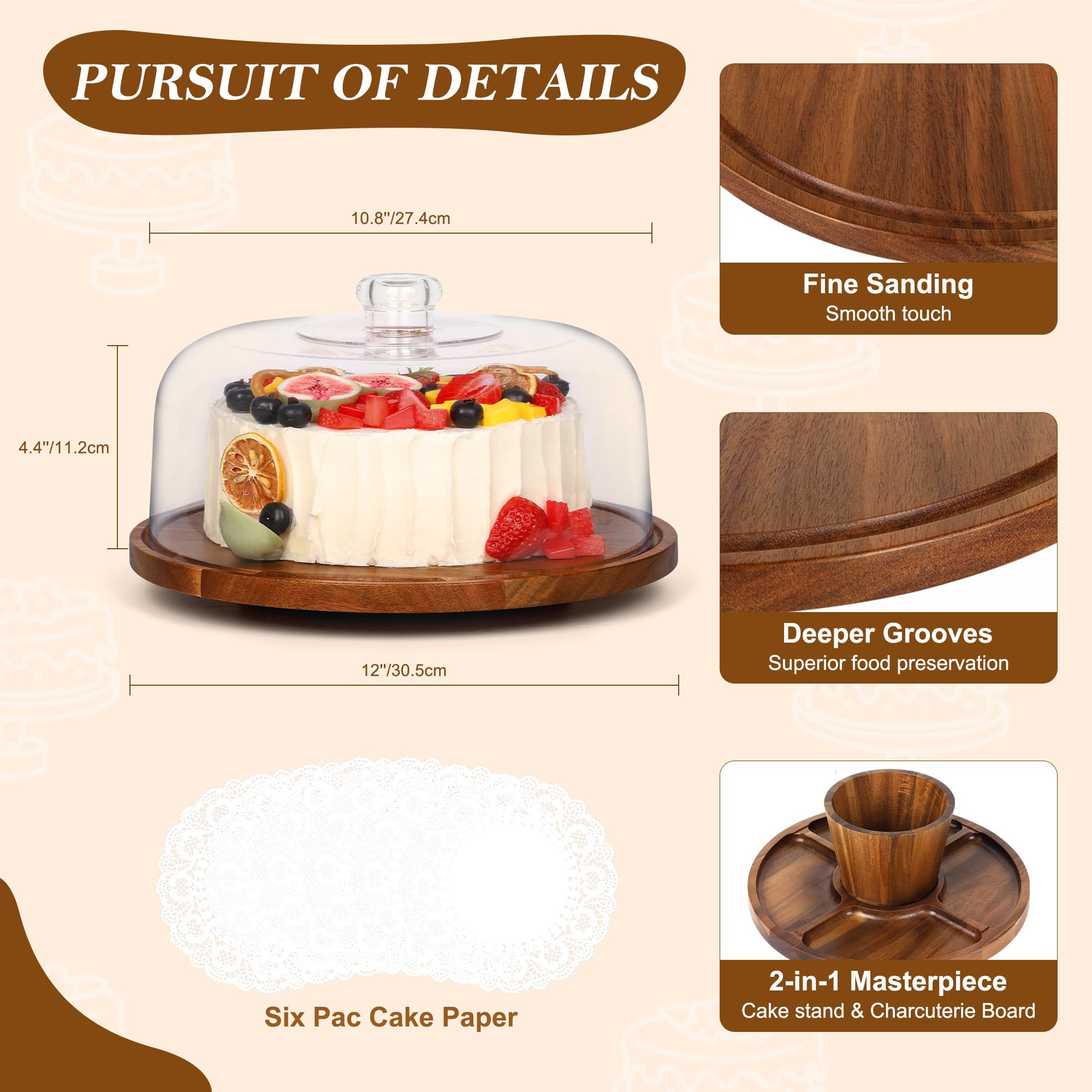 Bellsal acacia wood cake plate highlights layered cakes on display