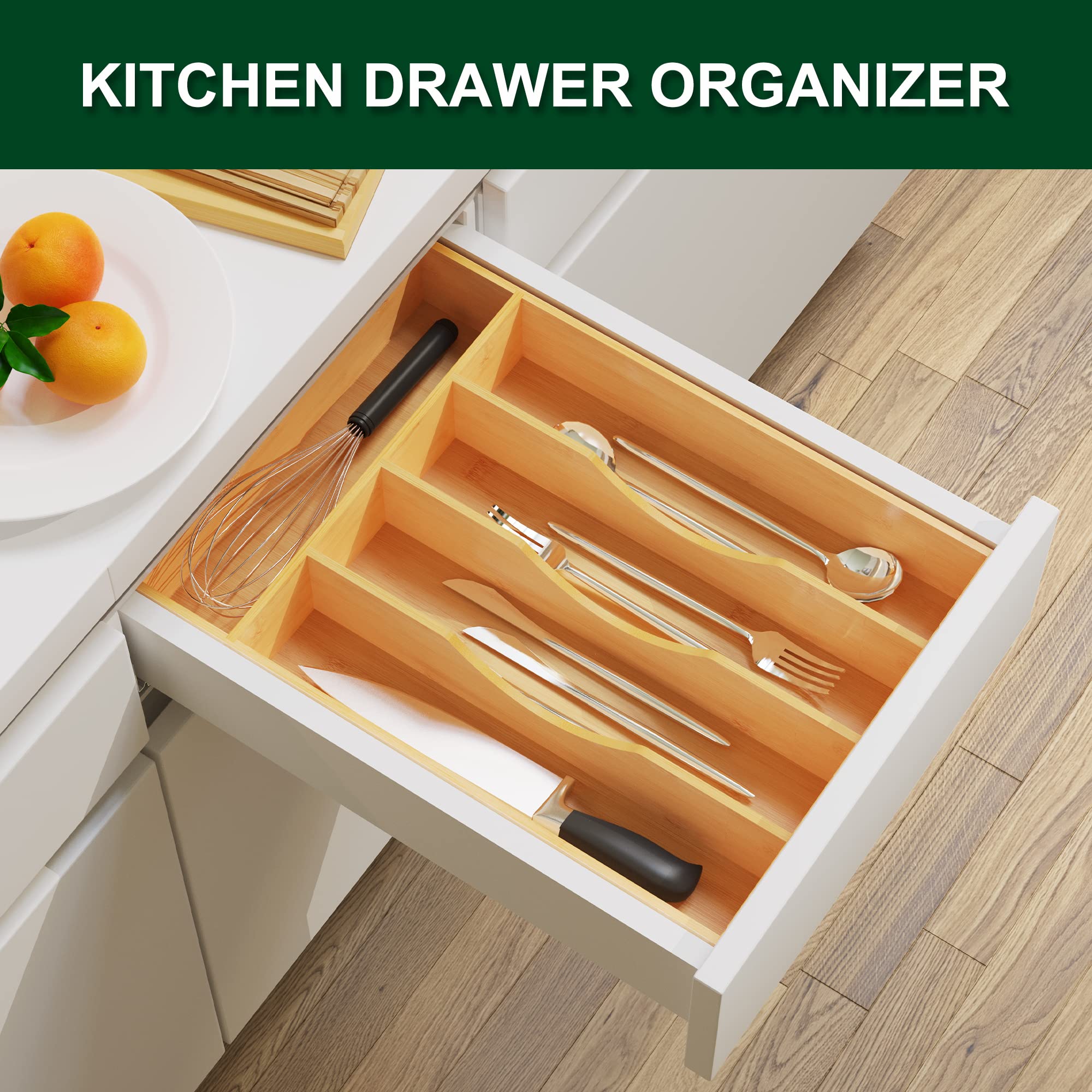 Bellsal bamboo drawer organizer showcasing natural texture and durable construction.