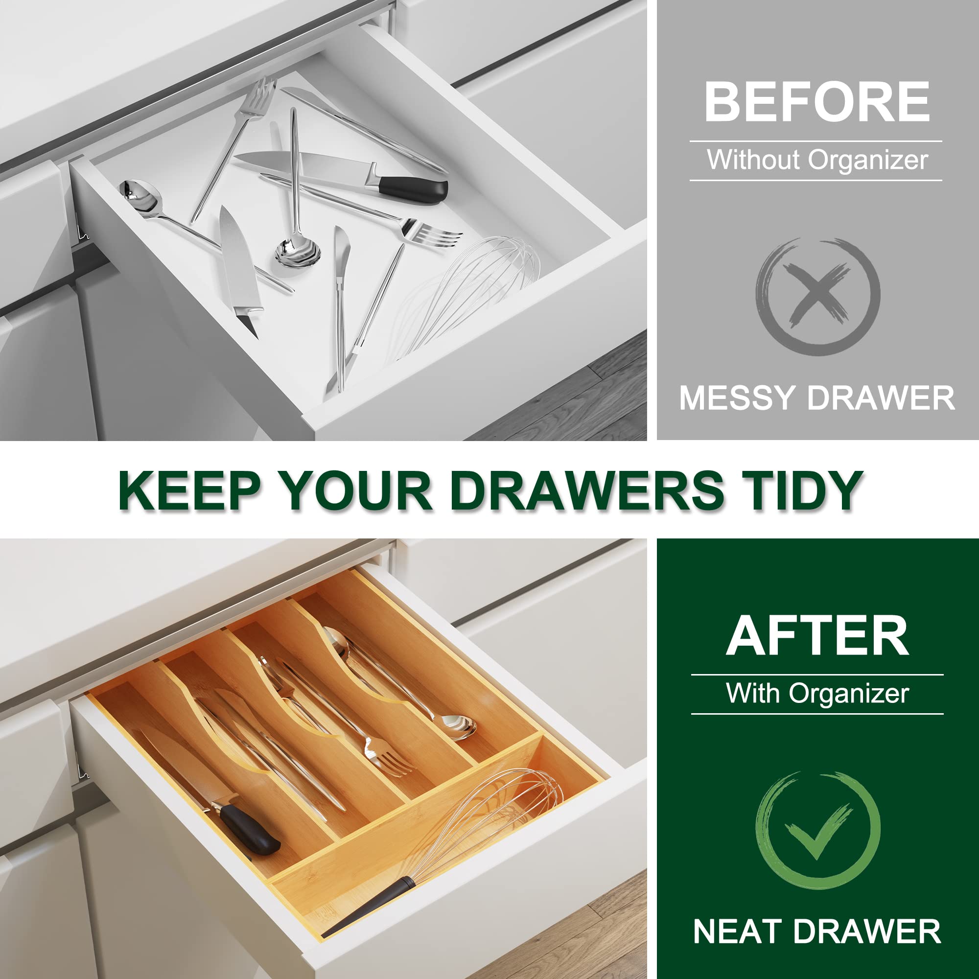 Bellsal compact kitchen drawer setup with tidy utensils and slim profile.