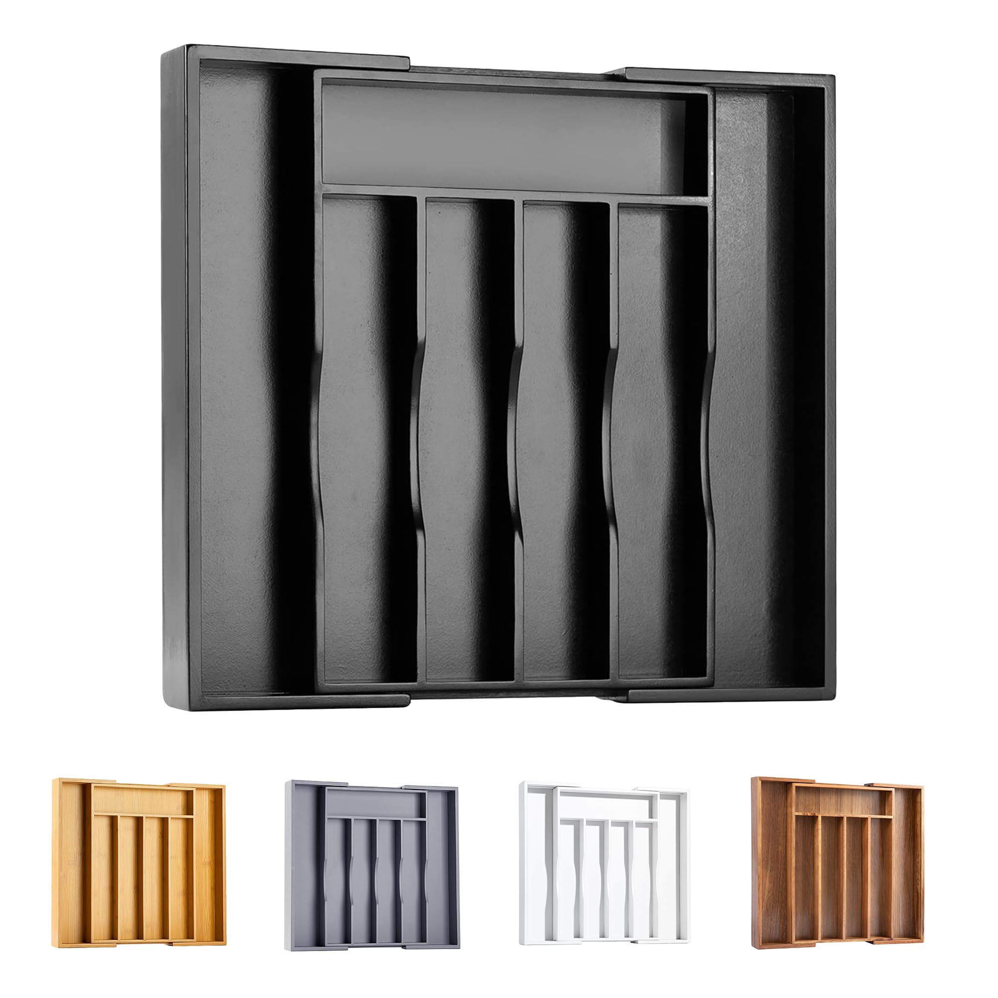 Bellsal expandable bamboo organizer in a drawer keeps utensils neatly organized for quick access