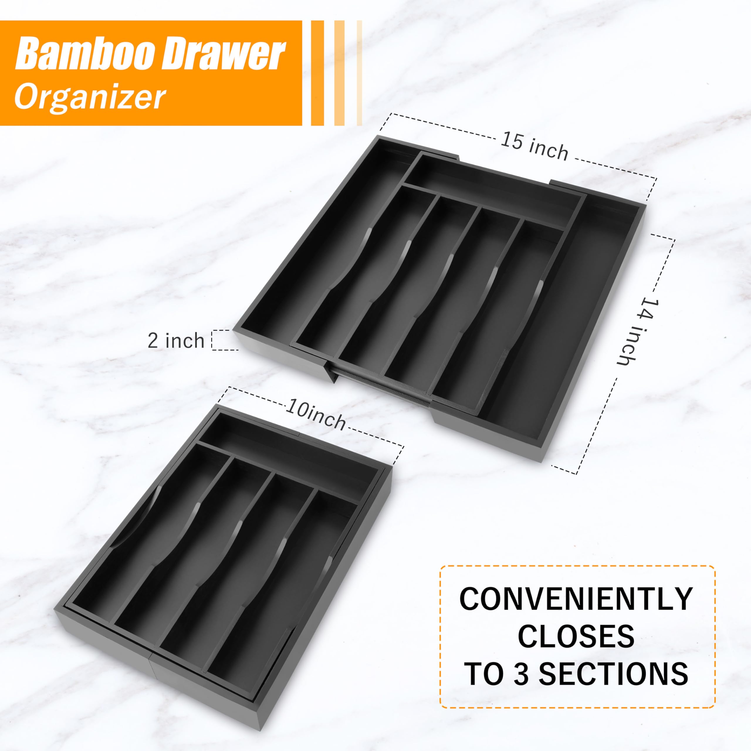 Bellsal bamboo silverware tray extended width offers extra space for larger utensils