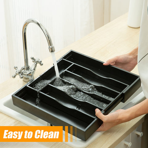 Bellsal kitchen drawer organizer open view reveals multiple compartments