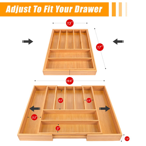 Bellsal large bamboo drawer tray - space-saving utensil solution.
