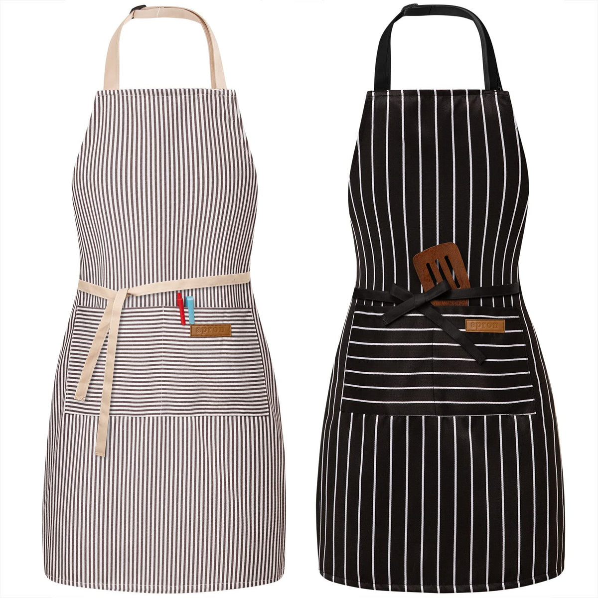 BeLuyi bib apron with adjustable strap for a comfortable chest-to-knee fit.