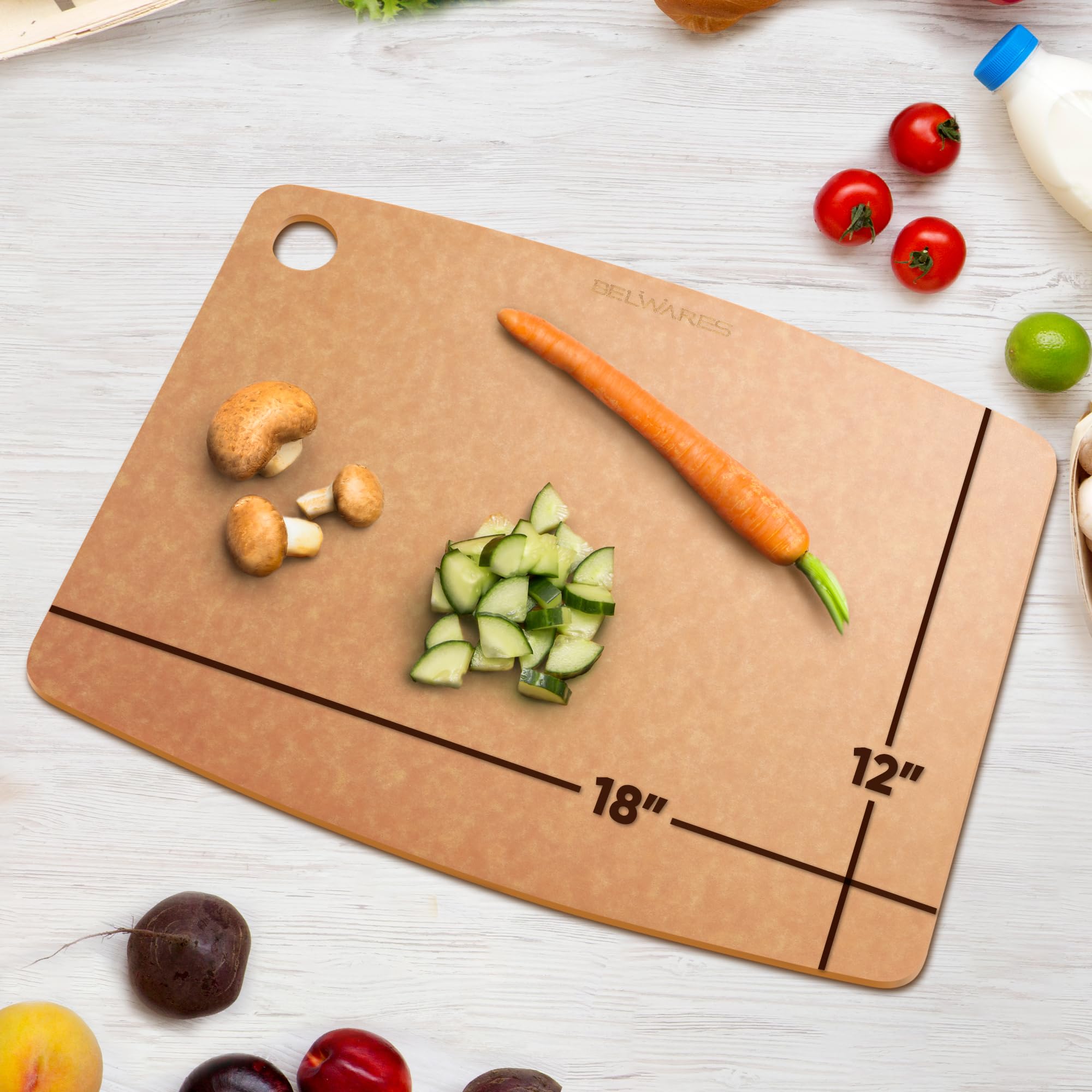 Belwares cutting board 18x12 natural top view reveals spacious prep area for meals