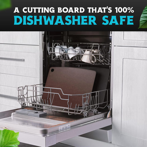 Belwares Nutmeg Brown cutting board resists heat up to 350°F during prep.