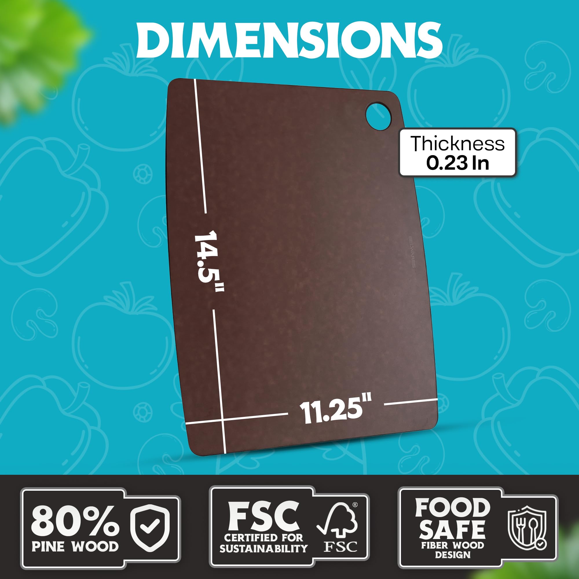 Belwares Nutmeg Brown cutting board with knife on surface for smooth chopping.