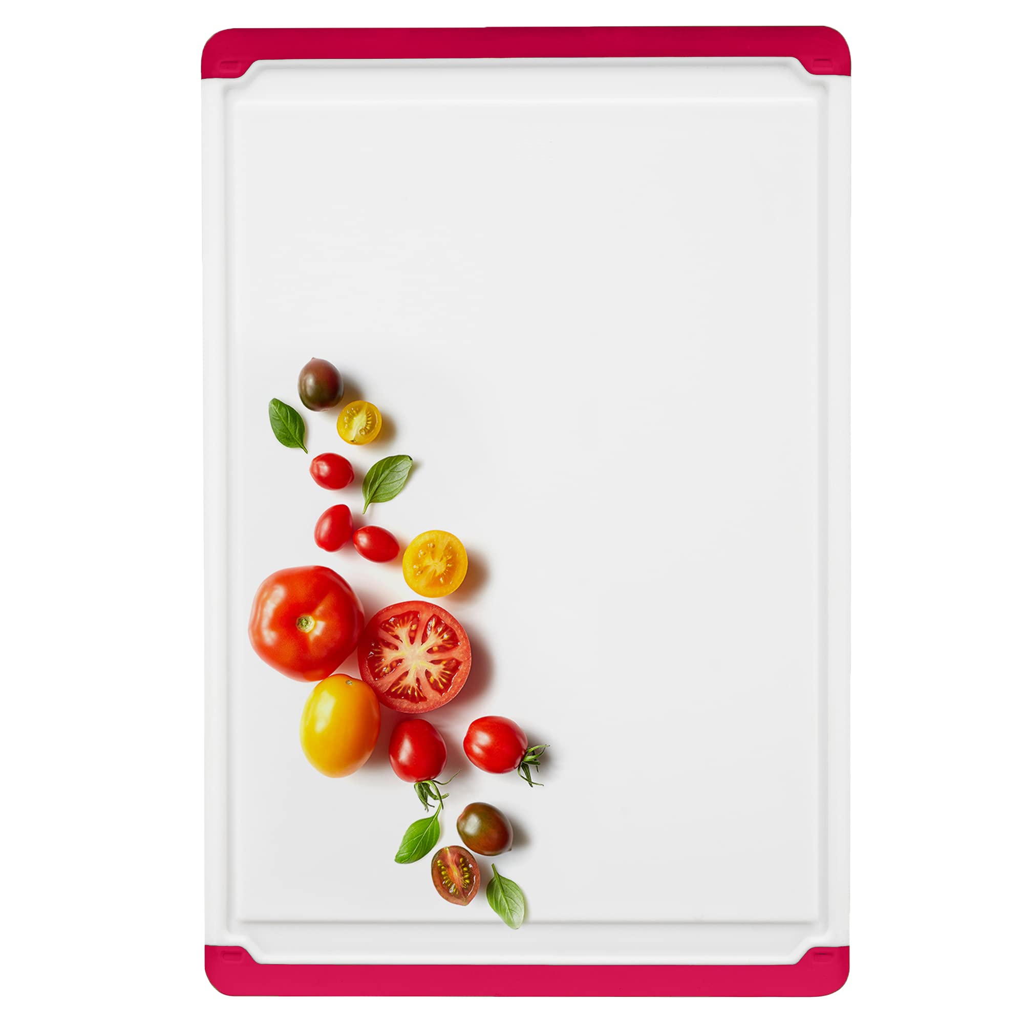 Belwares cutting board red, versatile kitchen helper on the counter.