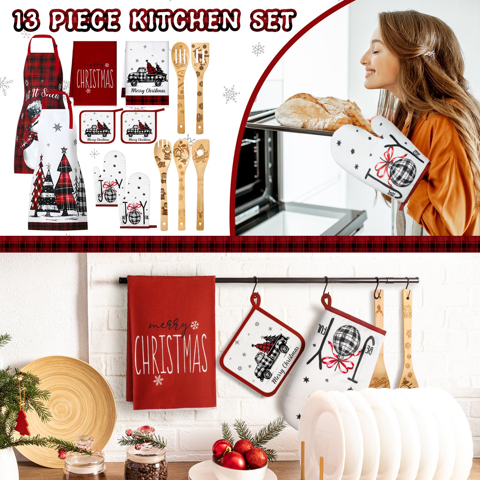 Bencailor red and white Christmas towels for quick drying and festive decor.