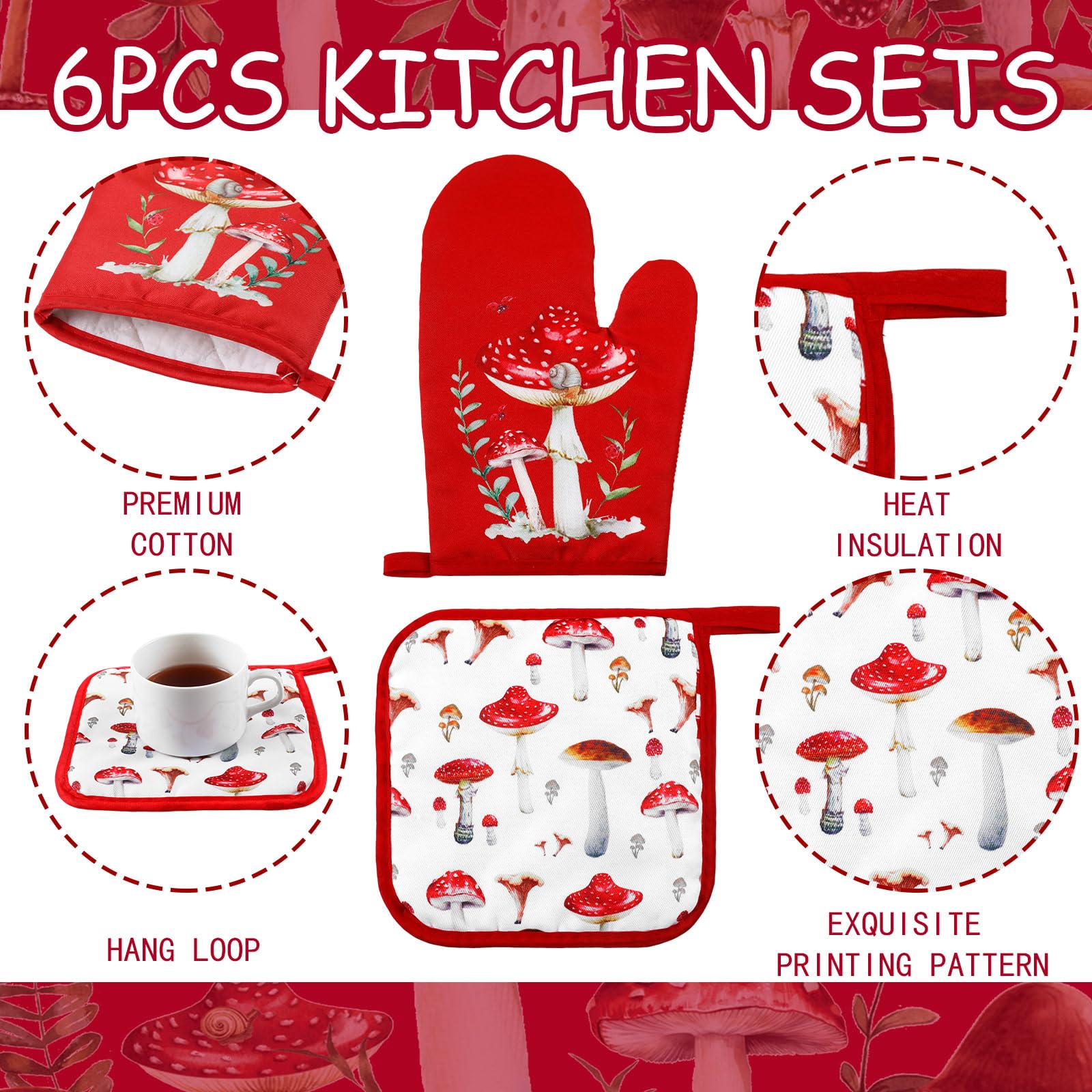 Bencailor 6-piece set combines towels, mitts, and holders for versatile use.