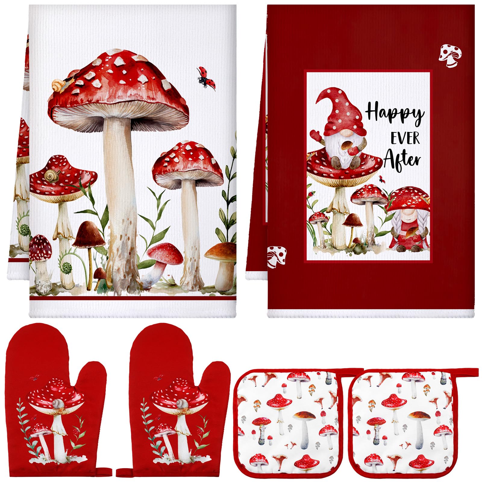 Bencailor mushroom kitchen towel set for absorbent drying and quick cleanup.