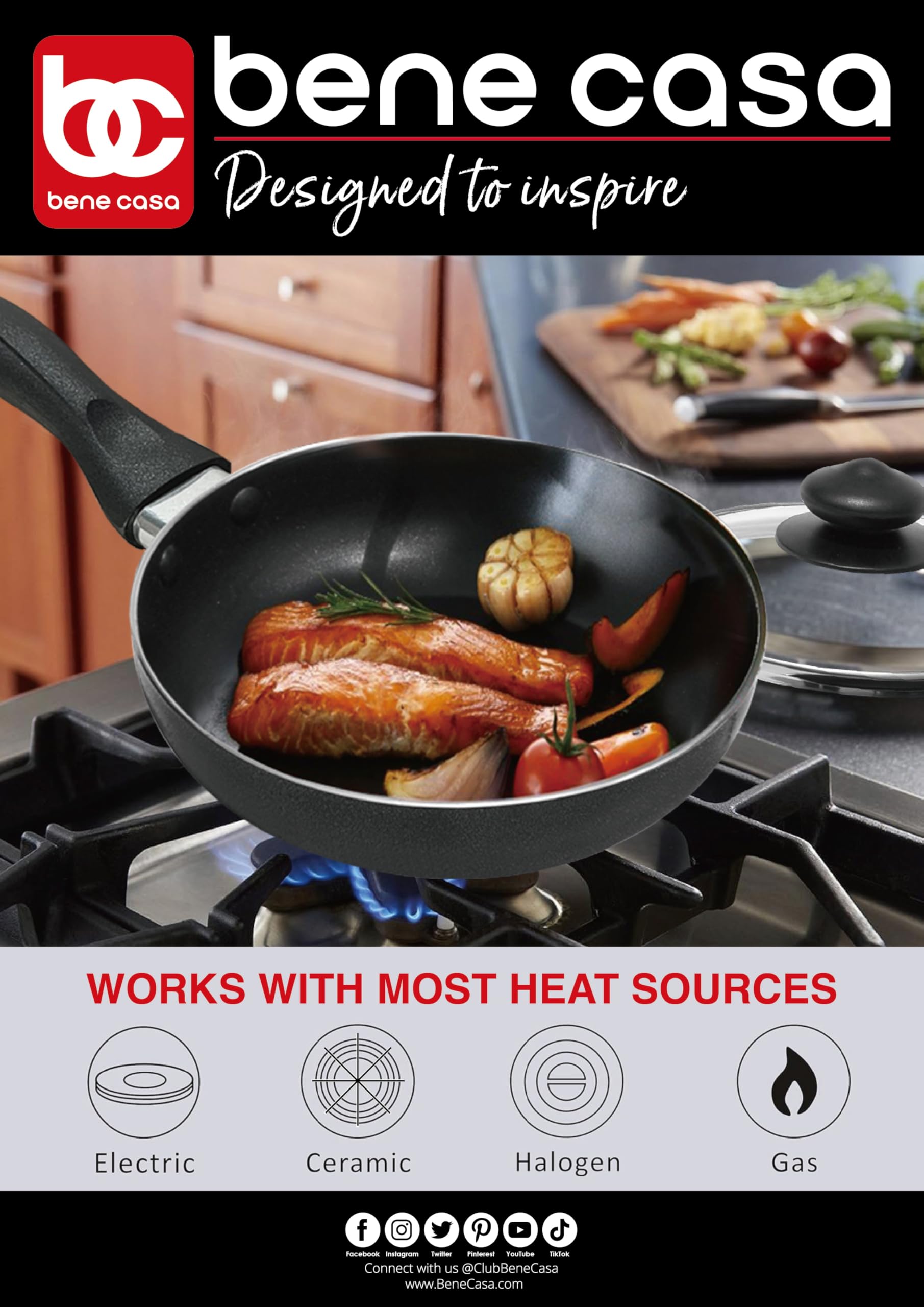 Bene Casa 6-inch frying pan glass lid closeup showing visibility and steam control