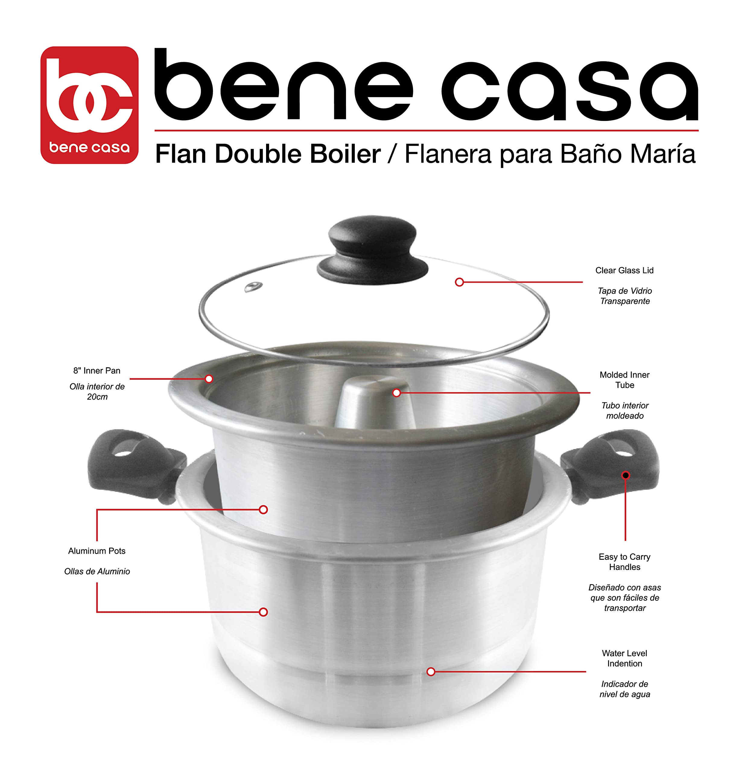 Bene Casa double boiler with two safe handles for easy lifting.
