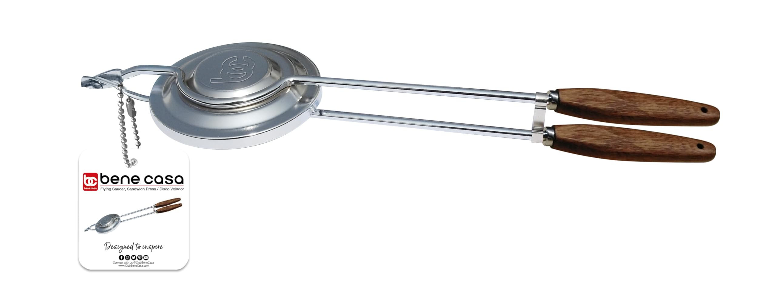 Bene Casa Flying Saucer Sandwich Press in backyard bonfire setup, portable outdoor cooking.