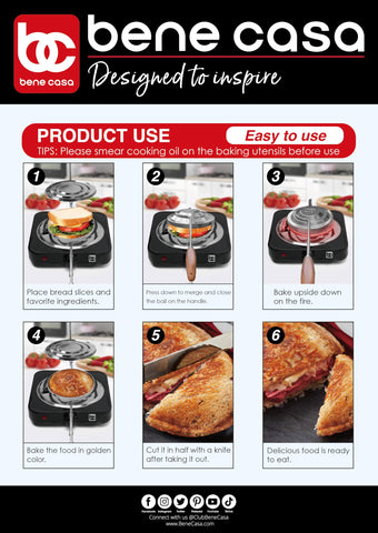 Bene Casa Flying Saucer Sandwich Press, open lid, ideal for quick filling outdoors.