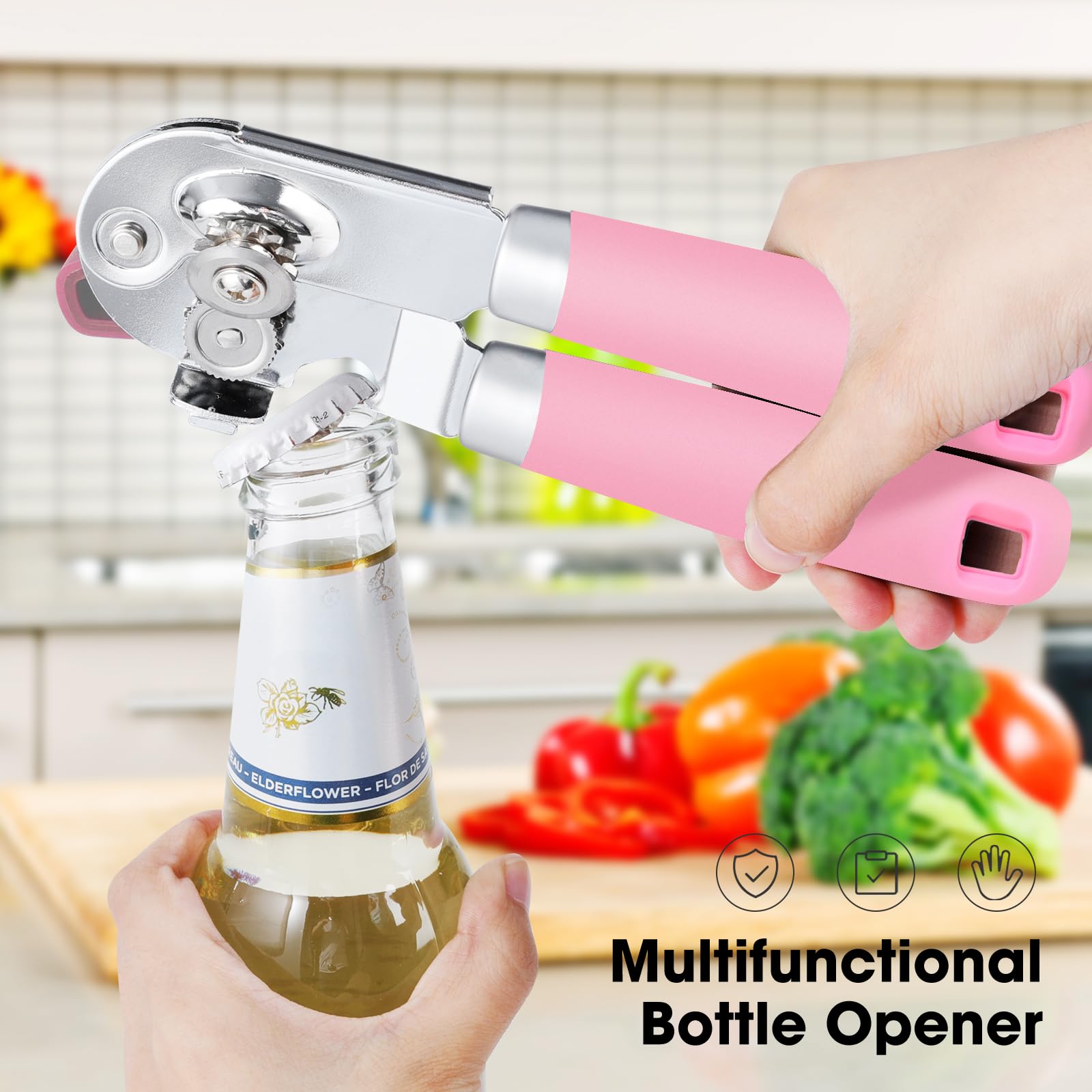Built-in bottle opener for quick drinks after cooking.