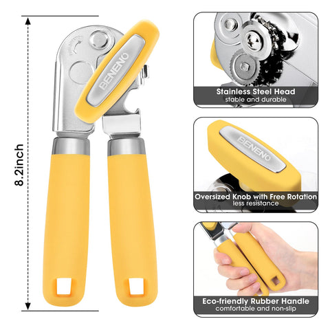 Beneno can opener soft grip handle provides comfortable, slip-resistant use.