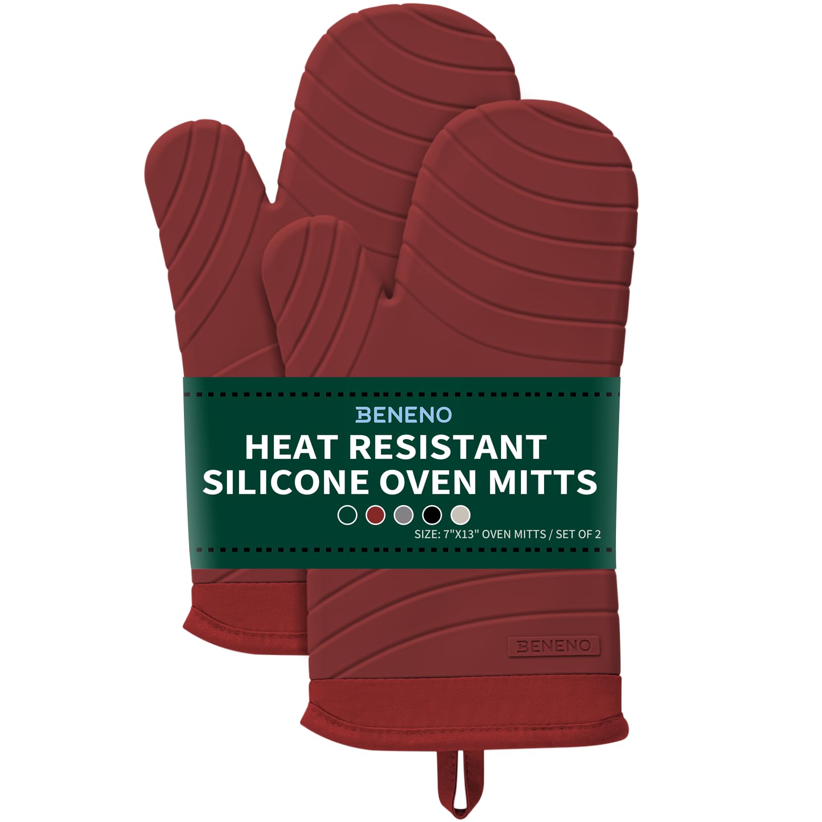 Beneno heat-resistant silicone oven mitts in red provide reliable heat protection for hot trays.