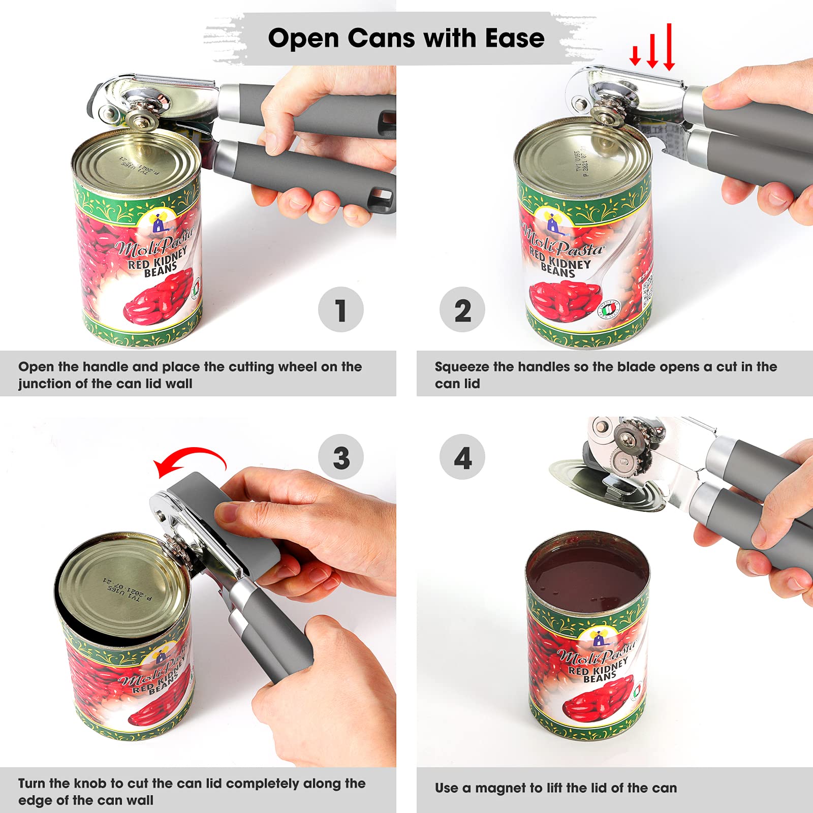 Beneno heavy-duty can opener magnet base safely lifts lids