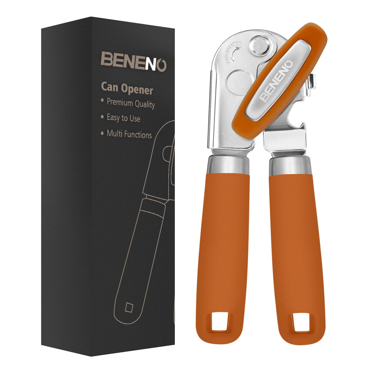 Beneno heavy-duty can opener with magnetic base safely handling lid removal
