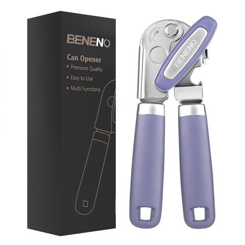 Beneno heavy-duty can opener with smooth-cutting action for a clean lid removal.