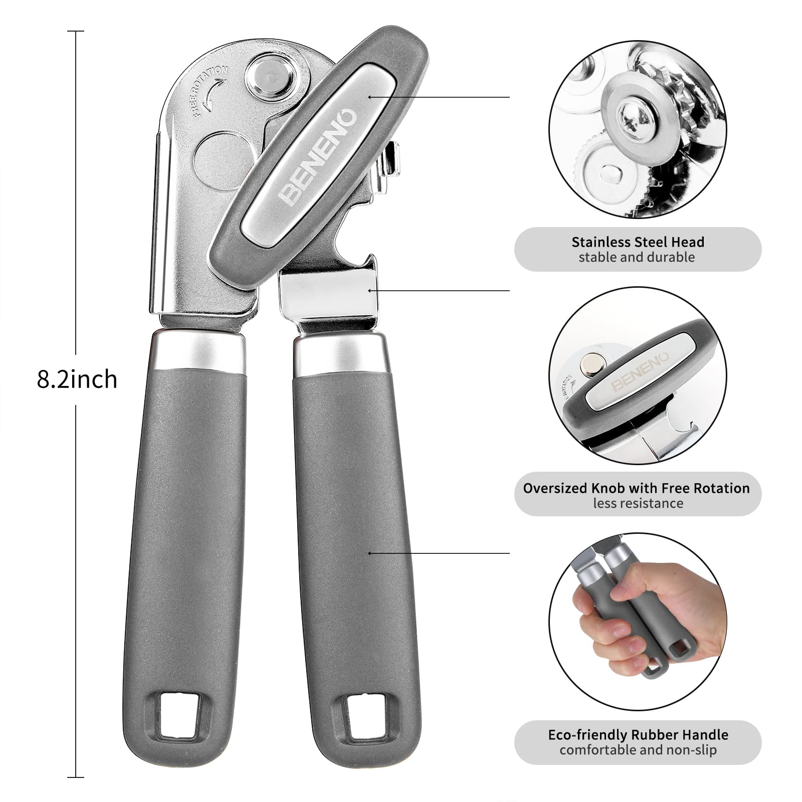 Beneno heavy-duty can opener with soft-grip handle for comfort