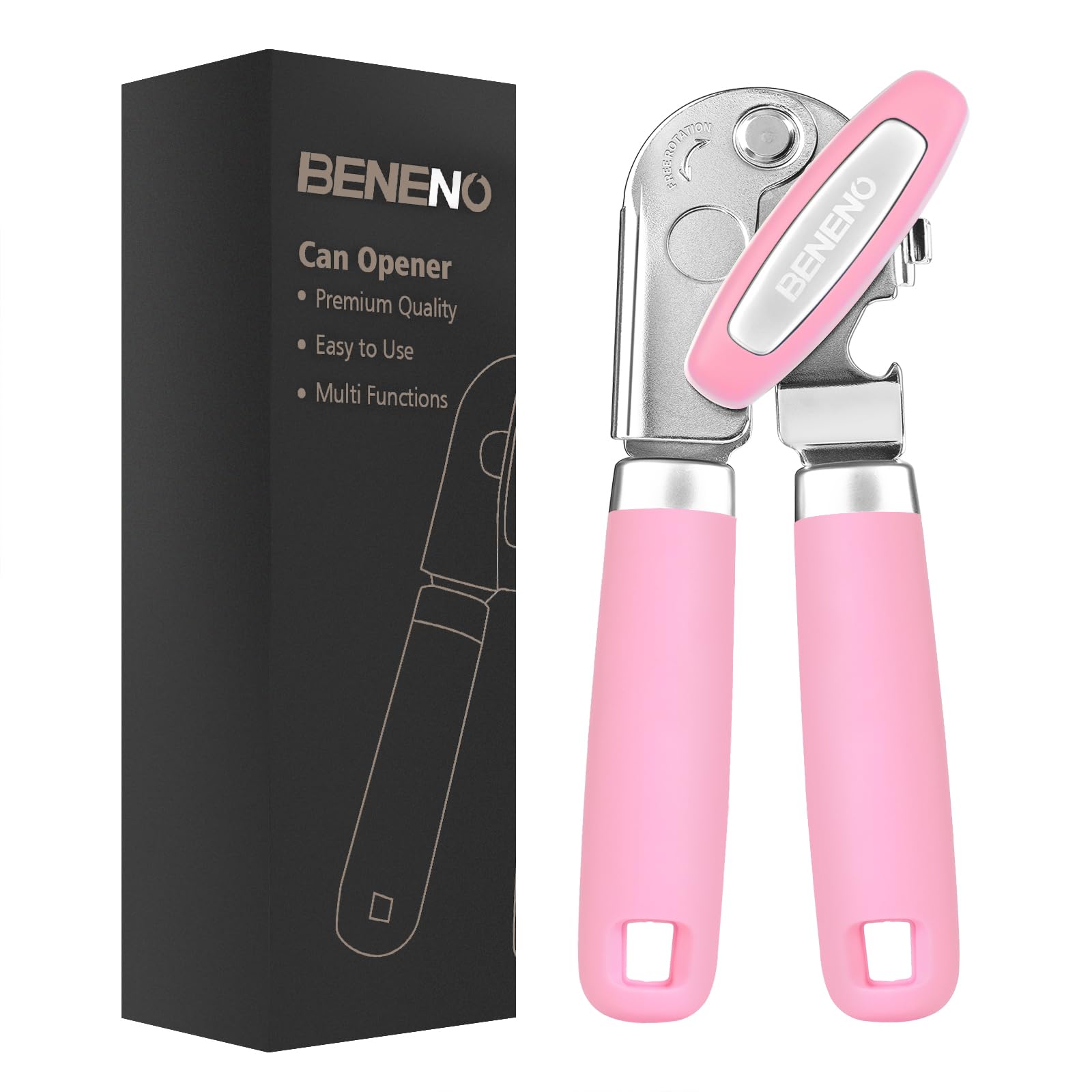 Beneno heavy duty can opener with magnet lifting lids safely.