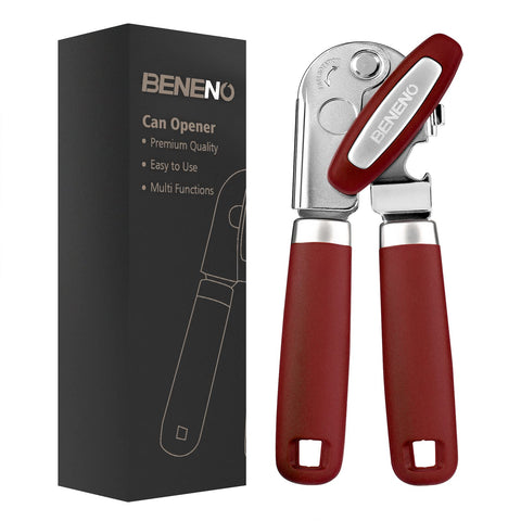 Beneno heavy duty hand can opener with magnet lifting lids safely.
